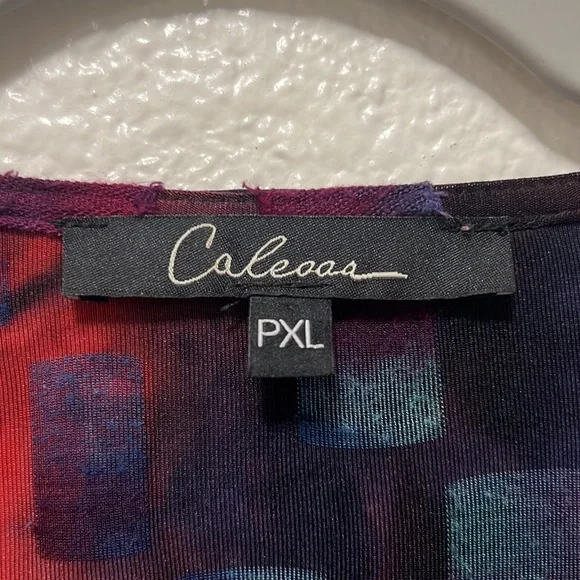 Caleaas boho style multicolor mix media tunic length 3/4 sleeve top - Picture 8 of 16